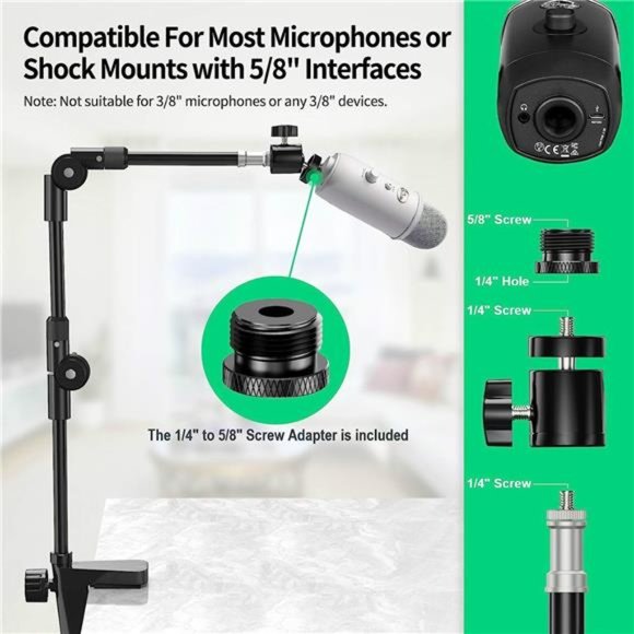 Webcam Stand Camera Mount with Phone Holder & 5/8"Screw, 25in Flexible Stand - Picture 6 of 6